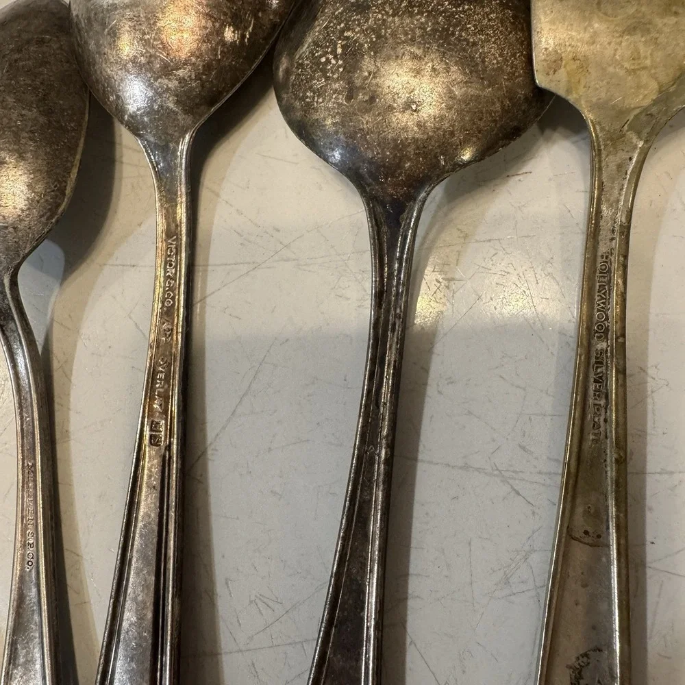 Antique Silverplate Silverware Mixed Flatware Lot 6 Pieces Spoons Forks Set Old‎